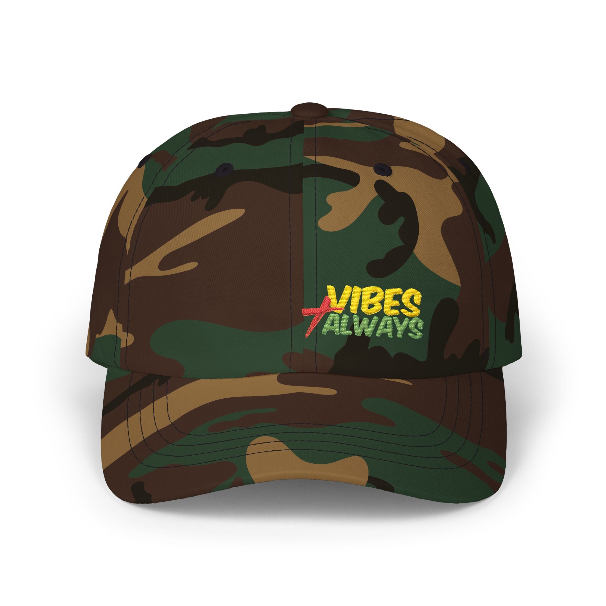 Dad Cap — "Vibes Always" Embroidered White Baseball Hat