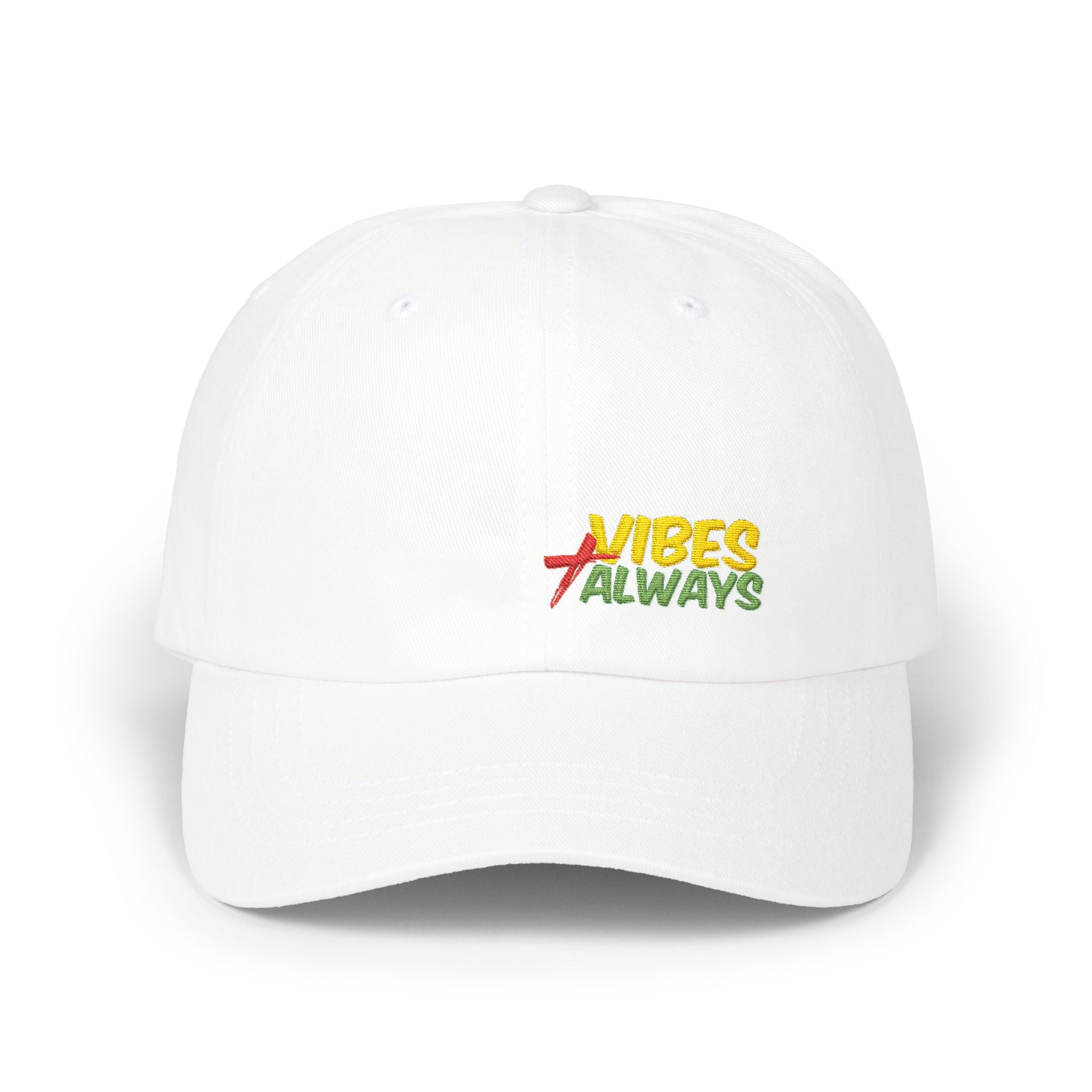 Dad Cap — "Vibes Always" Embroidered White Baseball Hat