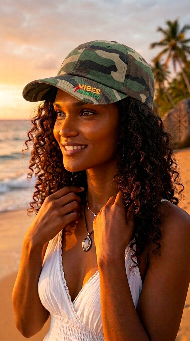 Dad Cap — "Vibes Always" Embroidered White Baseball Hat